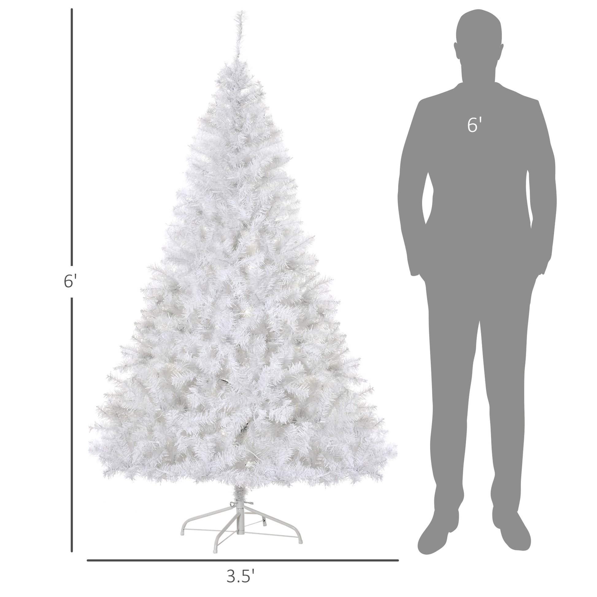 Homcom 6' Tall Prelit Christmas Tree Douglas Fir Artificial Christmas Tree With Realistic Branches, 250 Warm White Led Lights And 1000 Tips, White White Plastic