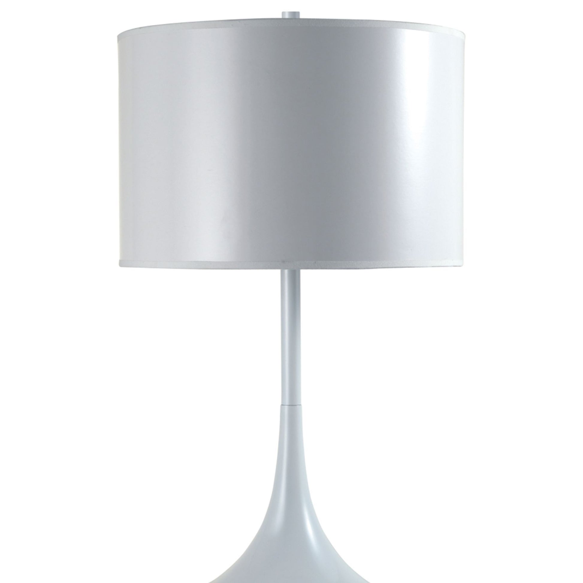 25" Tall Metal Table Lamp With White Finish, White Round Shade White Metal