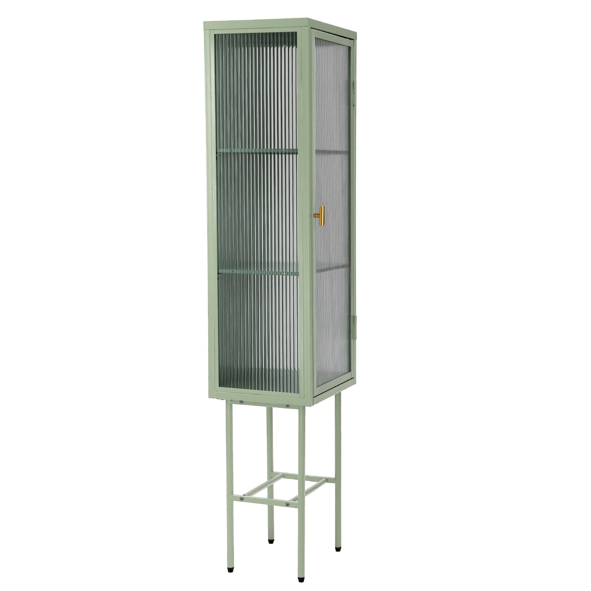 Retro Style Freestanding Metal Tall Display Cupboard With Glass Door And Three Detachable Shelves For Office, Living Room, Kitchen Console Sideboard,Bedside Entryway Mint Green Old Sku:W68751718 Mint Green Steel