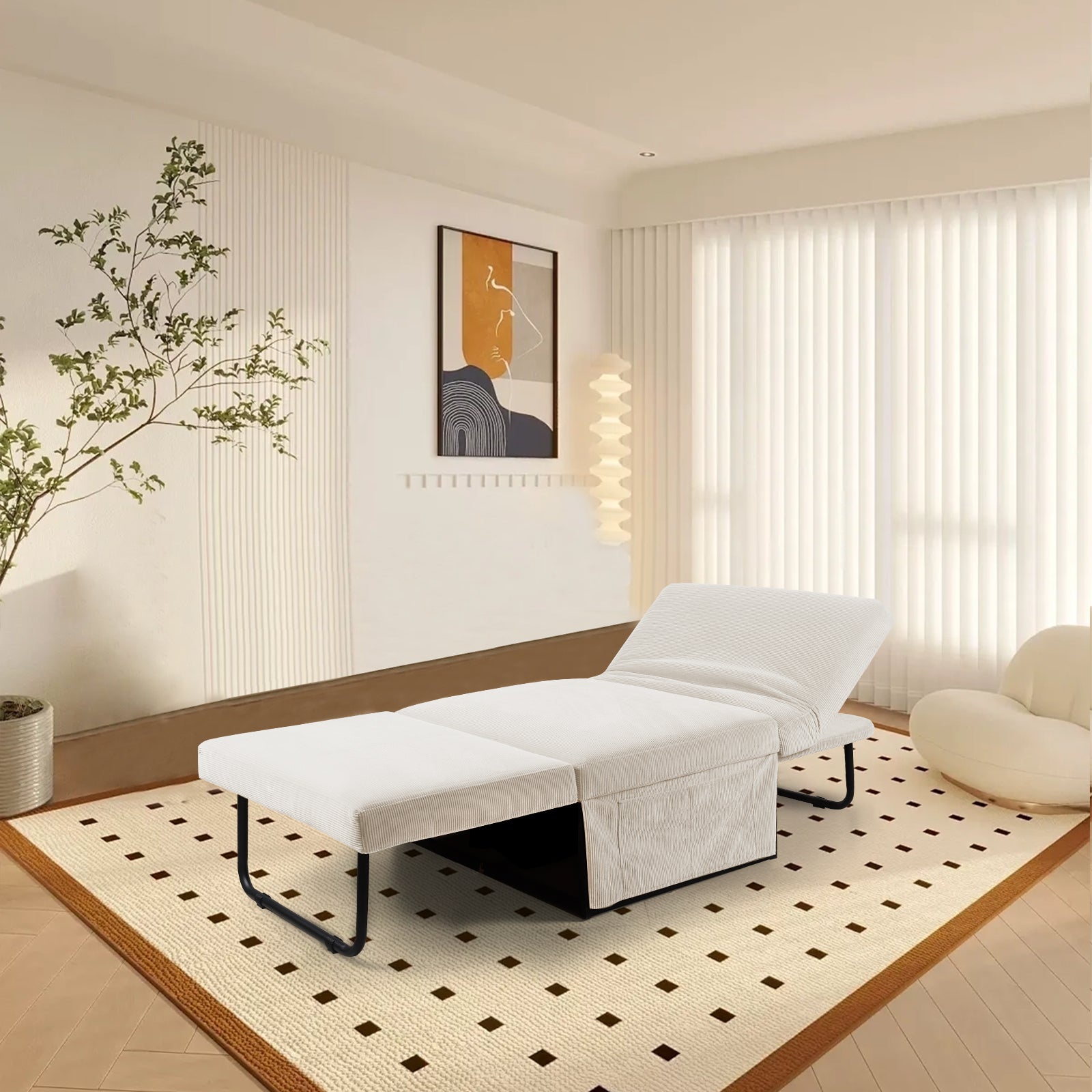 Modern Corduroy Sofa Bed,Couch Chair,Sleeper Bed,Small Lounge Sofa W Reclining Backrest,Furniture For Living Room,Bedroom,4 In 1 Convertible Sleeper Sofa Bed, White White Corduroy 1 Seat
