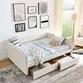 Daybed With Trundle Upholstered Tufted Sofa Bed, With Two Drawers, Queen Size, Boucle Fabric, Beige 88