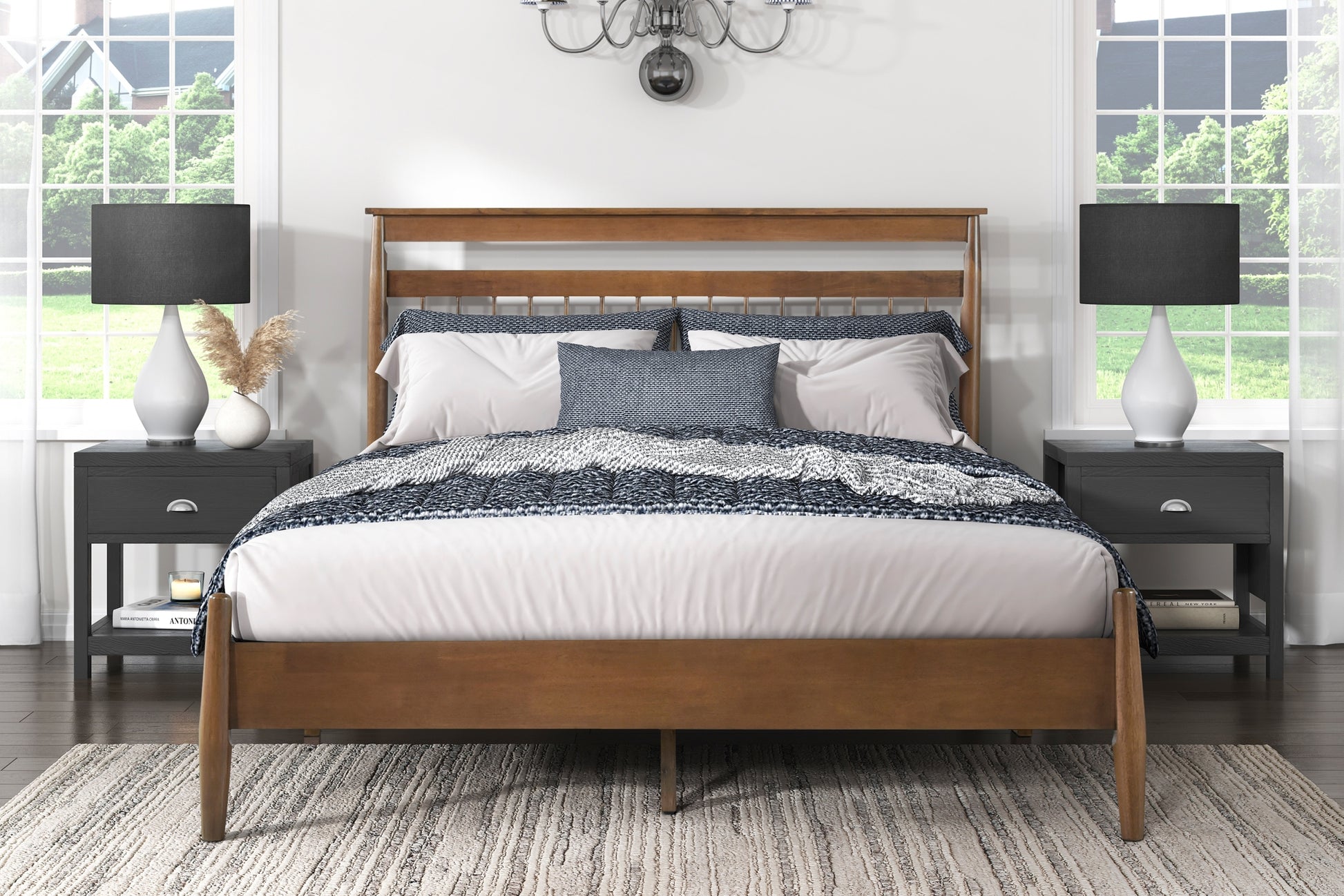 Transitional Design Full Platform Bed Chestnut Finish Wood Frame Bedroom Furniture 1Pc Bed In A Box Box Spring Not Required Full Chestnut Wood Bedroom Wood