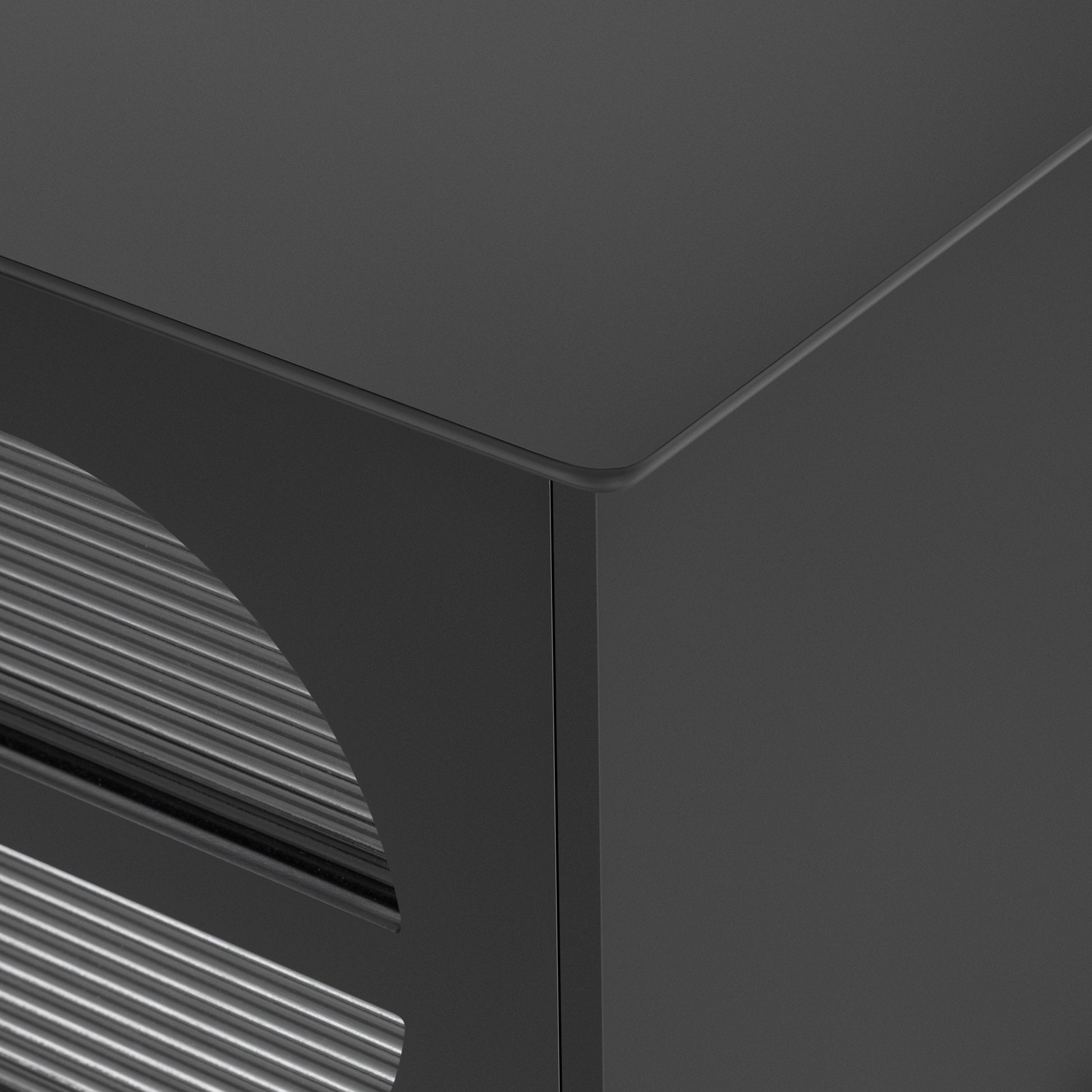 68.9'' Modern Tv Stand For Tvs Up To 75 Inches, Entertainment Center Media Console With Fluted Glass Doors, Five Solid Wood Legs For Living Room Black 70 79 Inches Mdf