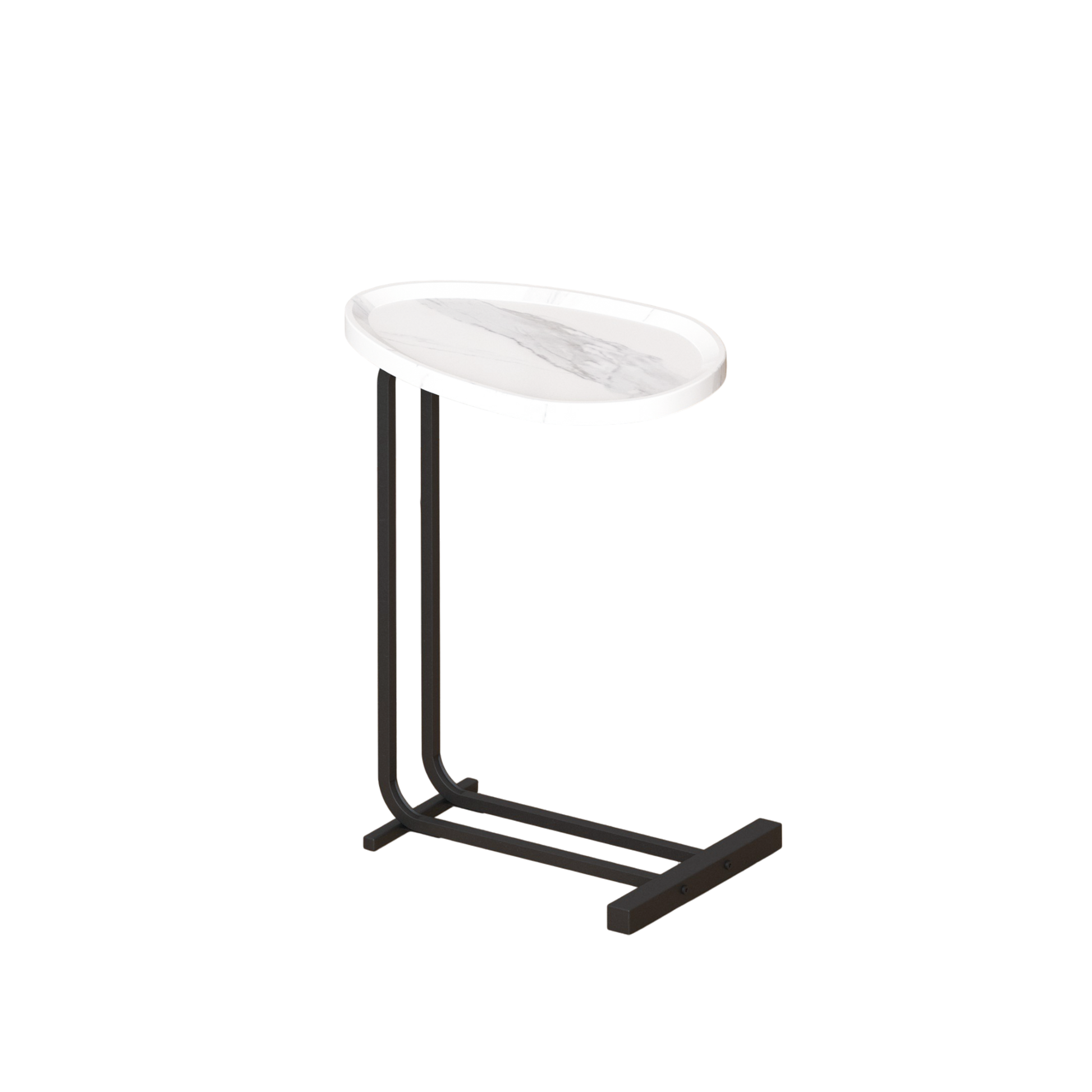 C Shaped Side Table, C Table End Table For Sofa And Bedside, Couch Side Tables, Wood C Shaped End Table With Metal Frame Slide For Bedroom Living Room White White Mdf Metal