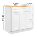 36 In. W X 21 In. D X 34.5 In. H In Shaker White Plywood Ready To Assemble Floor Vanity Sink Base Kitchen Cabinet With Right Door White Plywood