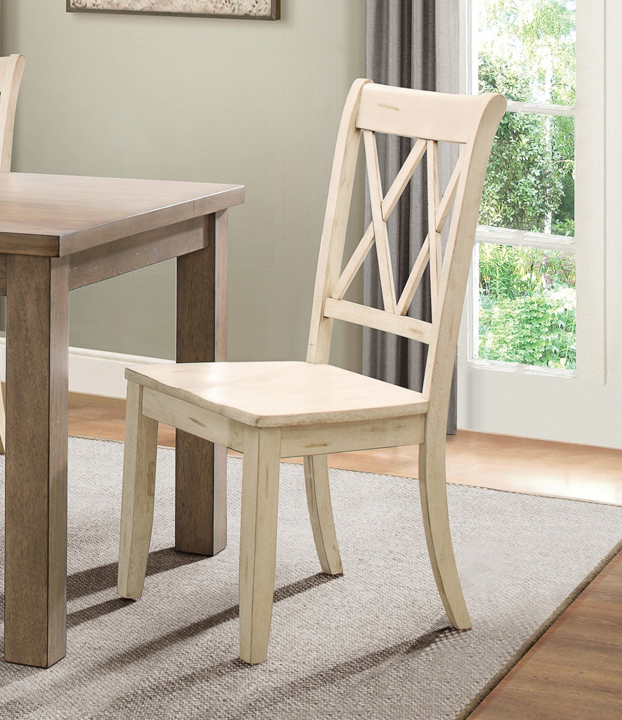 5Pc Dining Set Natural Finish Table And 4X Side Chairs White Finish Wooden Kitchen Dining Room Furniture Wood Wood White Seats 4 Wood Dining Room 4 Leg Rectangular Dining Table With Chair Wood