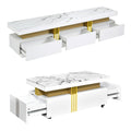 Modern Luxury Tv Stand And Coffee Table Set Of 2, High Gloss Faux Marble Top, Tv Stand For Tvs Up To 78'', Rectangle Coffee Table With Caster Wheels For Living Room, White White Gold 70 79 Inches Mdf