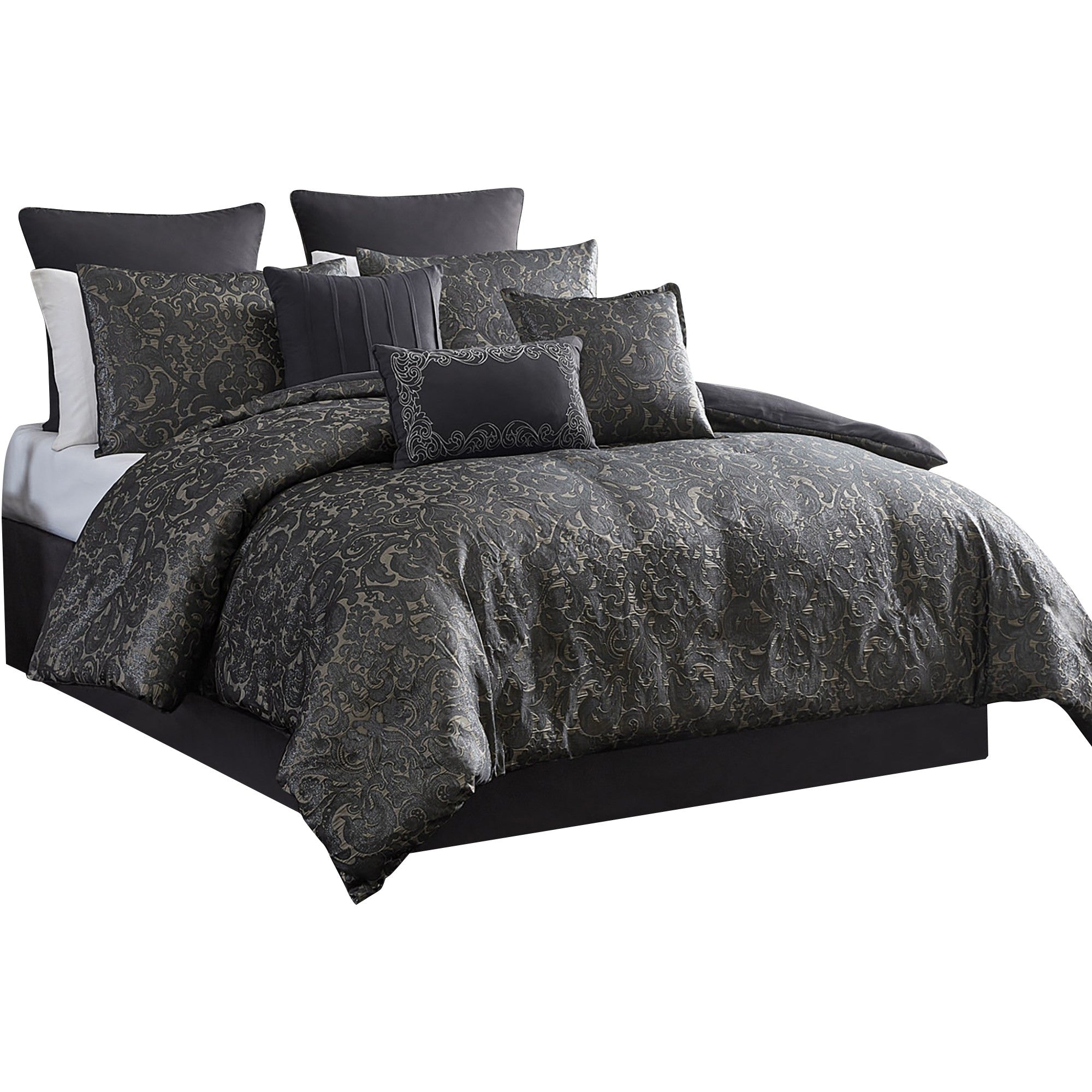 Pixie 10 Piece Polyester King Comforter Set, Da Pattern, Charcoal Gray King Gray Polyester