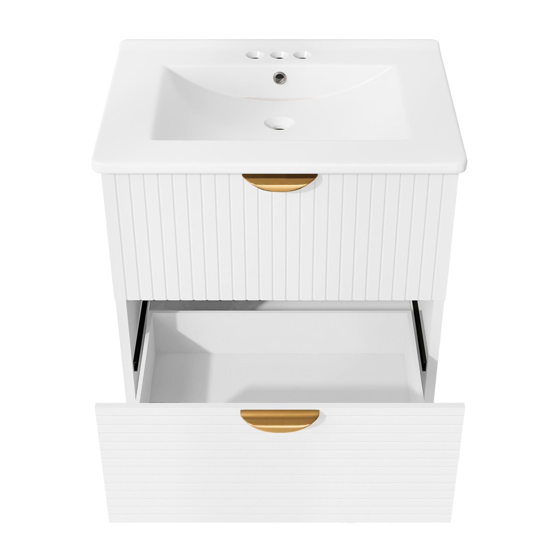 Modern 24 Inch Wall Mounted Bathroom Vanity With 2 Drawers, White Ideal For Small Bathrooms White Bathroom Mdf