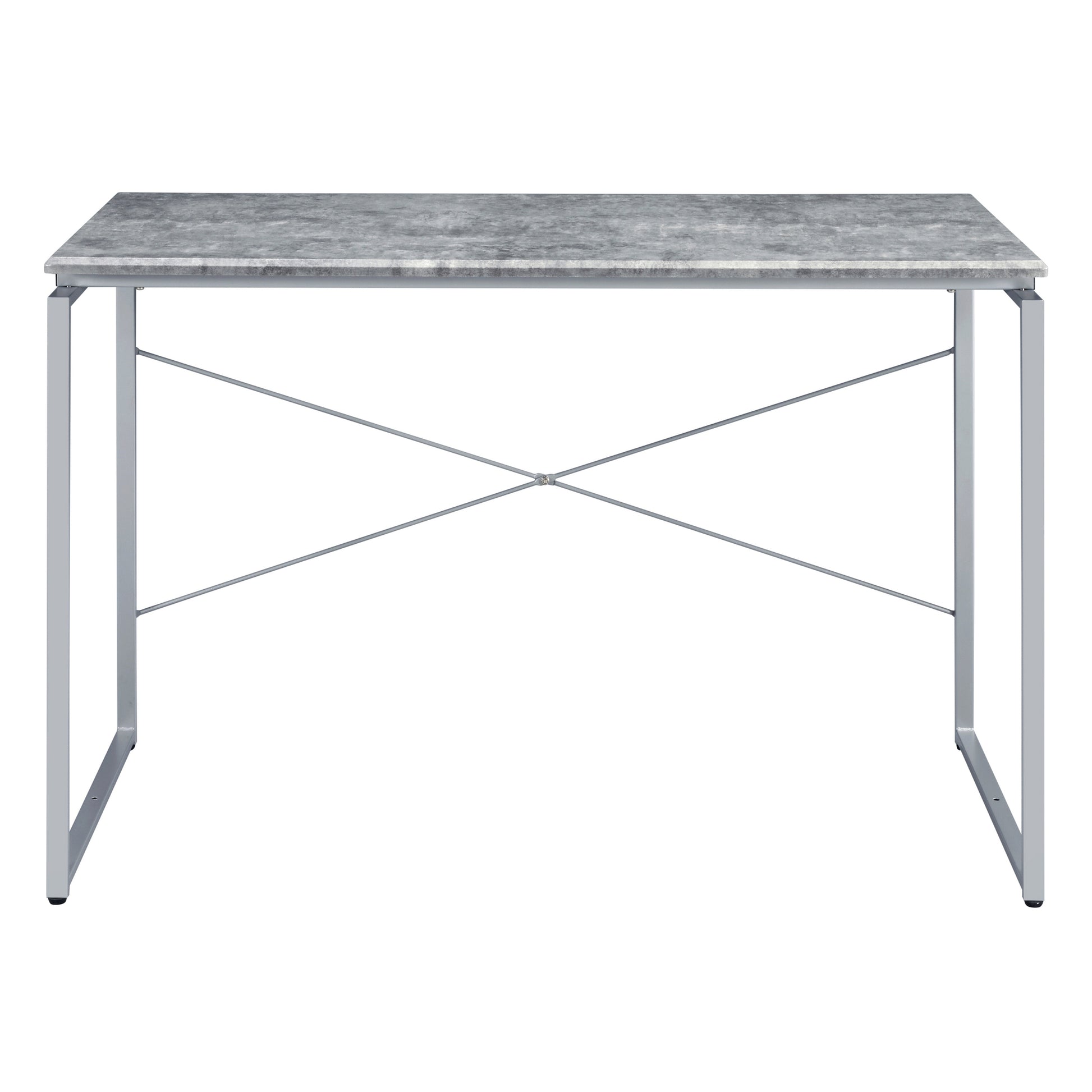 Grey And Silver Writing Desk With Metal Sled Base Grey Silver Writting Desk Office Industrial Rectangular Desk Wood Metal Sled