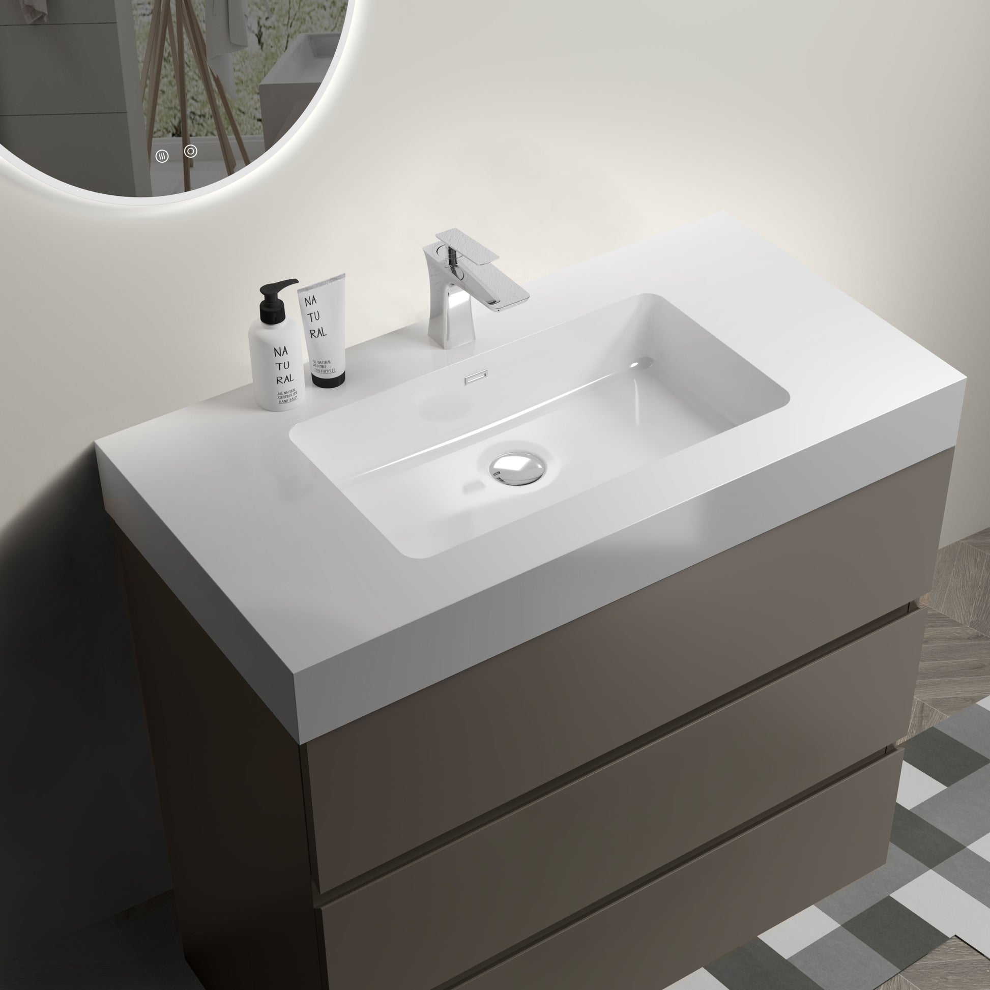 Alice 36" Gray Bathroom Vanity With Sink, Large Storage Freestanding Bathroom Vanity For Modern Bathroom, One Piece White Sink Basin Without Drain And Faucet, Pre Assembled Gray Melamine