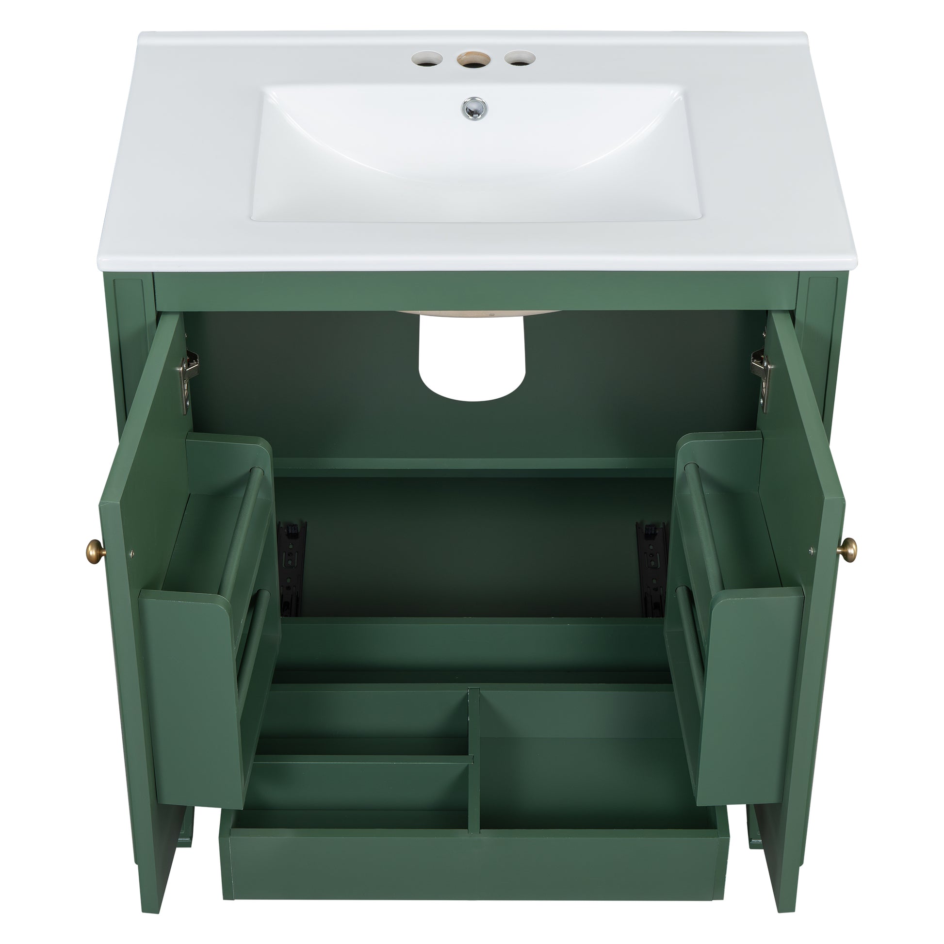30" Bathroom Vanity With Sink, Two Doors With Shelf, Soft Close Door Hinges, Vintage Style, Green Green Ceramic Mdf,Rubber Wood