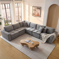 6 Seats,Oversized Sectional Sofa,L Shaped Corner Couch With Detachable Seat & Back Cushion, Corduroy Upholstery Convertible Sleeper Sofa&Couch For Living Room Grey Fabric 6 Seat