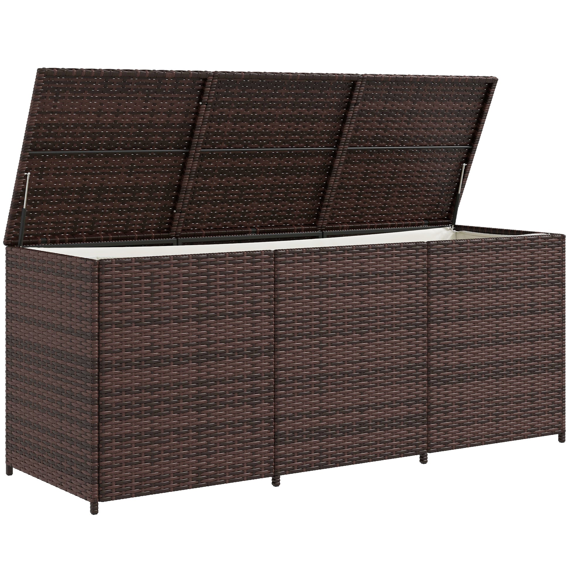 Outsunny 175 Gallon Outdoor Storage Box With Inner Liner, Pe Rattan Wicker Deck Box With Pneumatic Bar Lift For Indoor & Outdoor, Patio Furniture Cushions, Pool Toys, Garden Tools, Mixed Brown Brown Steel