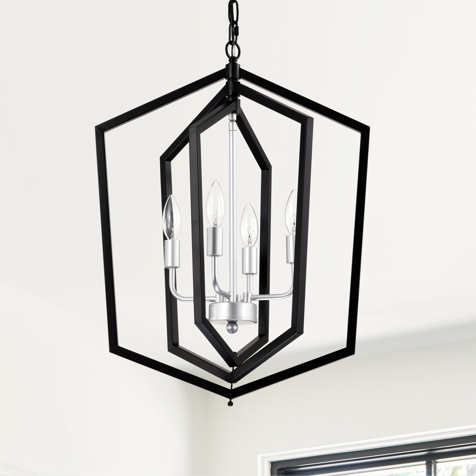 4 Light Farmhouse Kitchen Chandeliers, Matte Black And Sliver Vintage Rustic Cage Light Fixture Adjustable Height Chandeliers For Dining Room Hallway Foyer Entryway E12 Bulbs Not Included Matte Black American Design,Luxury,Modern,Vintage Metal Metal