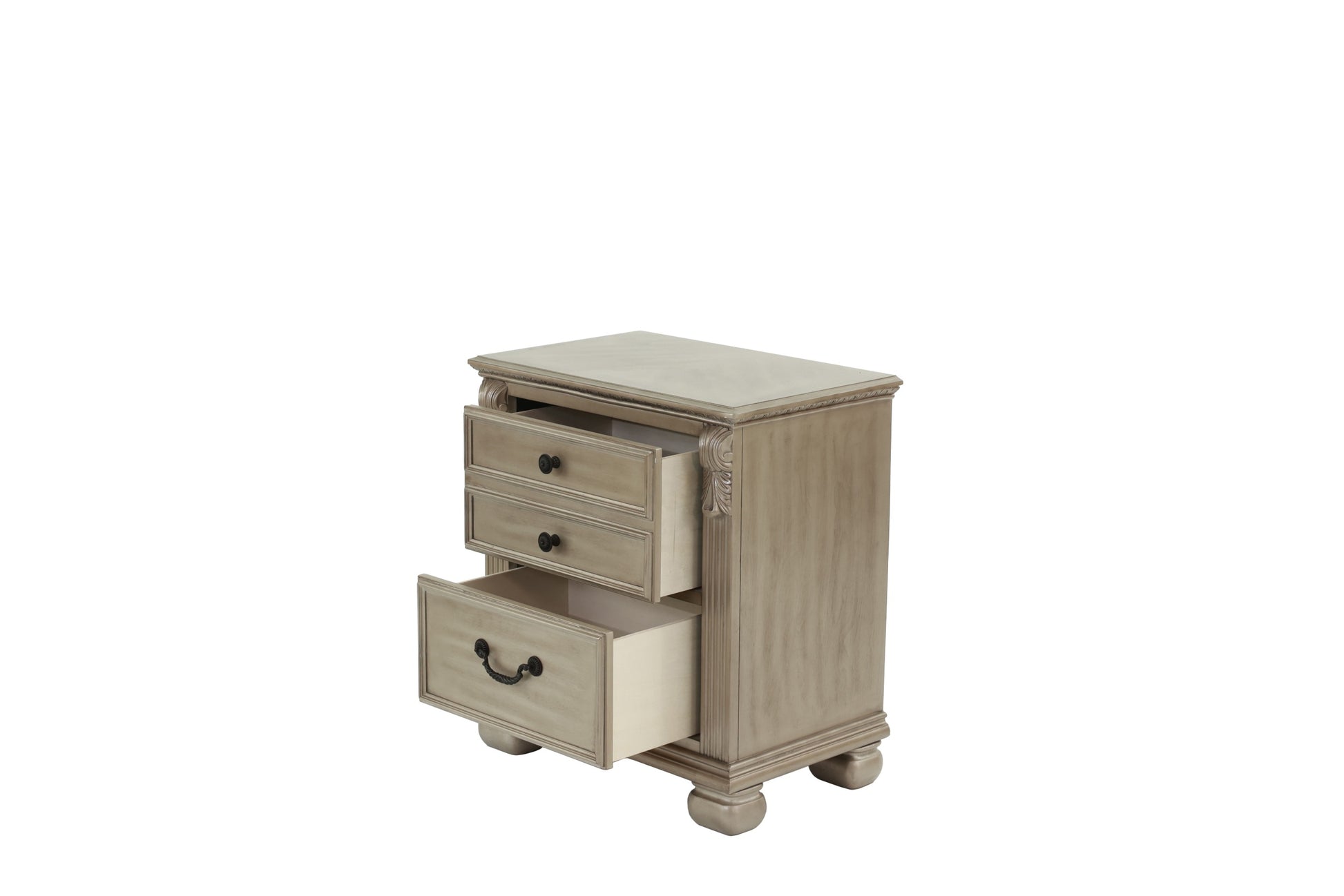 Classic Bedroom Formal Nightstand Antique Silver Finish 2 Drawers 1Pc Bedside Table Plywood Furniture Antique Silver 2 Drawers Bedroom Bedside Cabinet American Traditional,Classic,Luxury,Traditional Pine Drawers Silver Particle Board Mdf