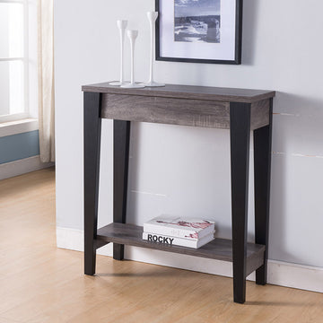 Stylist And Functional Console Table With Drawer And Shelf In Distressed Grey & Black Grey Black Mdf