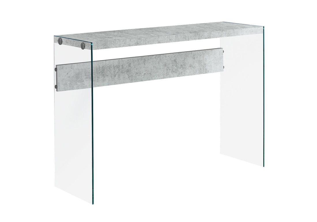 Accent Table, Console, Entryway, Narrow, Sofa, Living Room, Bedroom, Grey Laminate, Clear Tempered Glass, Contemporary, Modern Grey Particle Board