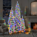 8Ft, 6Ft, 4Ft Pre Lit Pencil Christmas Trees, 3 Set Slim Artificial Christmas Tree With Snow Flocking, Xmas Holiday Decoration Tree, 1455 Branch Tips, 520 Led Lights, 11 Lighting Modes White Green Pvc