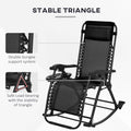 Outsunny 2 Pieces Outdoor Rocking Chairs, Foldable Reclining Zero Gravity Lounge Rocker With Pillow, Cup & Phone Holder, Combo Design With Folding Legs, Black Black Steel