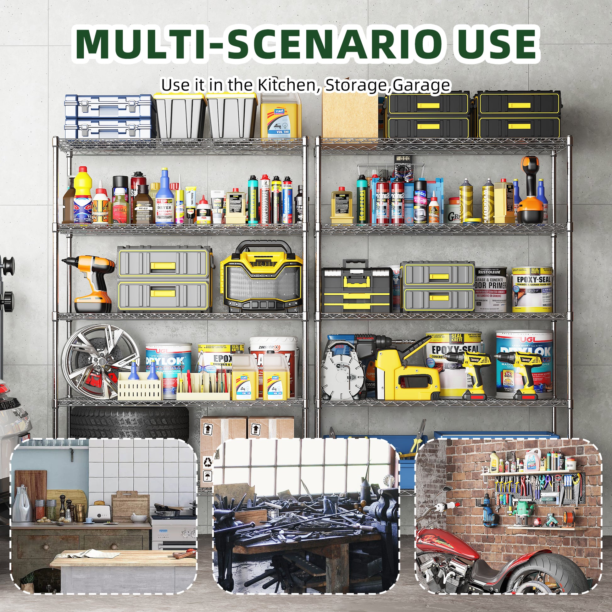 72" H Metal Large Storage Shelves With Wheels, Metal Shelving With Chrome, Adjustable 5 Tier Sturdy Metal Shelves For Storage Shelving,Kitchen,Garage 5 Silver Primary Living Space Metal Modern