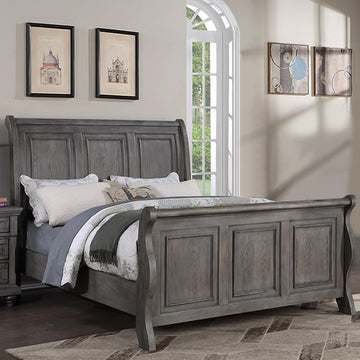 Grey Sleigh Design Headboard Fb 1Pc California King Size Panel Bed Beautiful Wooden Bedroom Furniture Antique Gray Oak Finish Box Spring Required California King Antique Gray,Gray Wood Bedroom