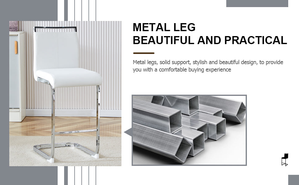 Table And Chair Set. A Rectangular Glass Dining Table With A 0.4 Inch Tempered Glass Tabletop And Mdf Board V Shaped Bracket, Paired With Chairs Consisting Of Pu Seat Cushions And Silver Metal Legs. White Black Seats 4 Tempered Glass