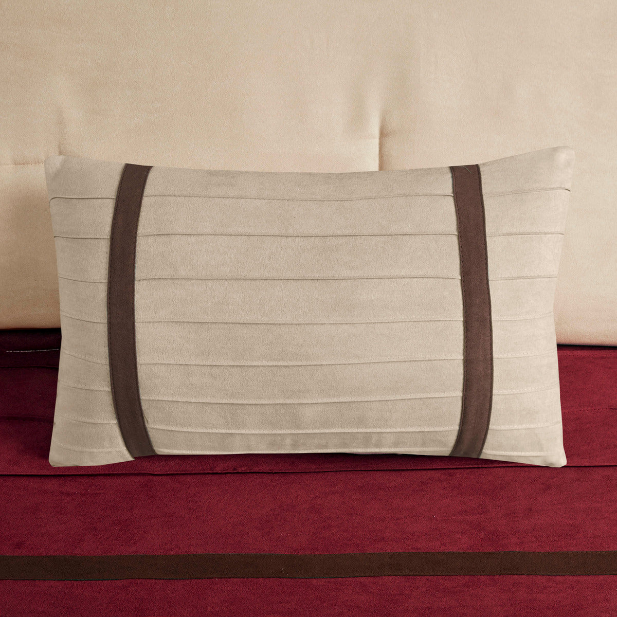 7 Pc Pieced Faux Suede Comforter Set Red King King Red Polyester