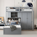 Twin Bunk Bed With Drawers, Wardrobe, Storage Shelves And Hydraulic Bed,Grey Grey Mdf Lvl