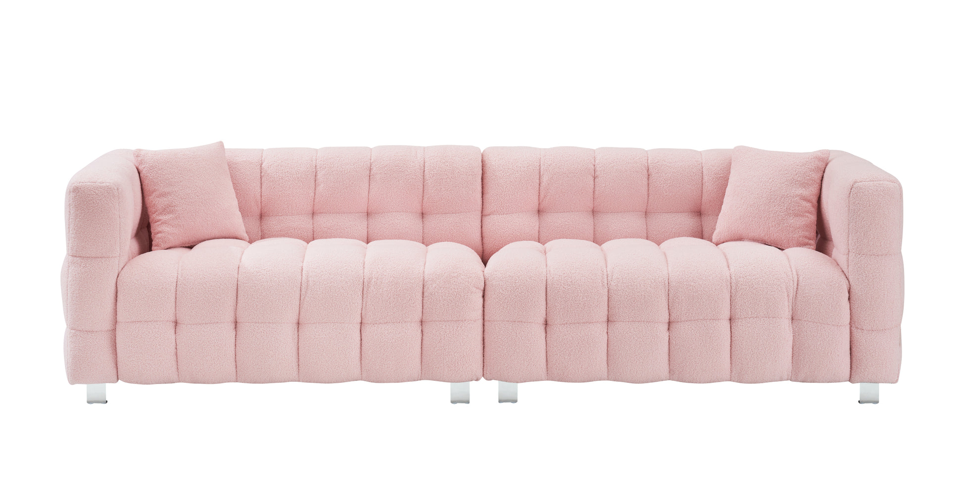 102 Inch Pink Teddy Fleece Sofa With Two Throw Pillows In Living Room Bedroom Apartment Sofa Supported By Hardware Feet Pink Polyester Blend 4 Seat