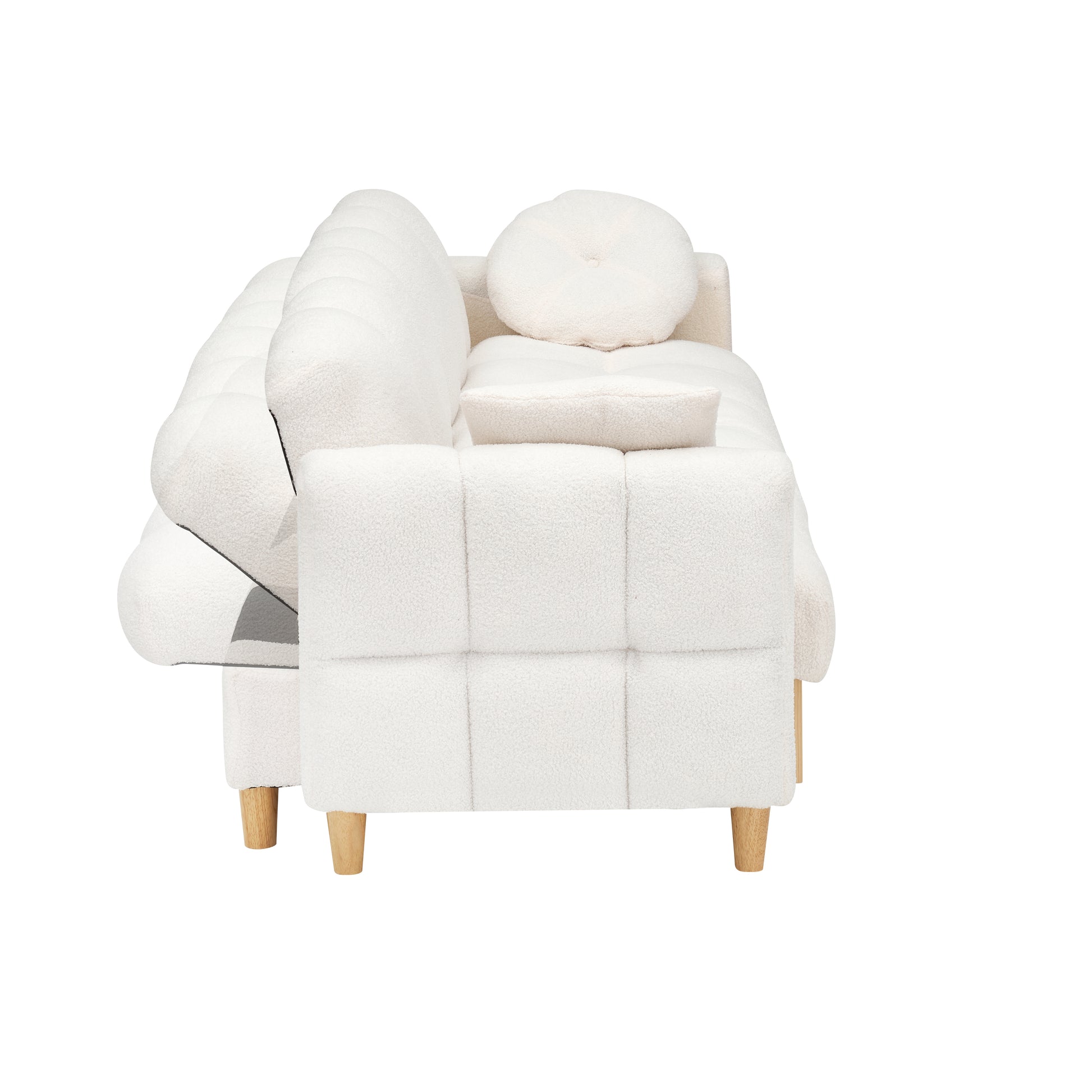 Beige Technology Cloth Three Seat Sofa Lift Sofa Bed With Locker Sofa Sofa Bed Small Sofa Small Family Sofa Bed Beige Teddy 3 Seat