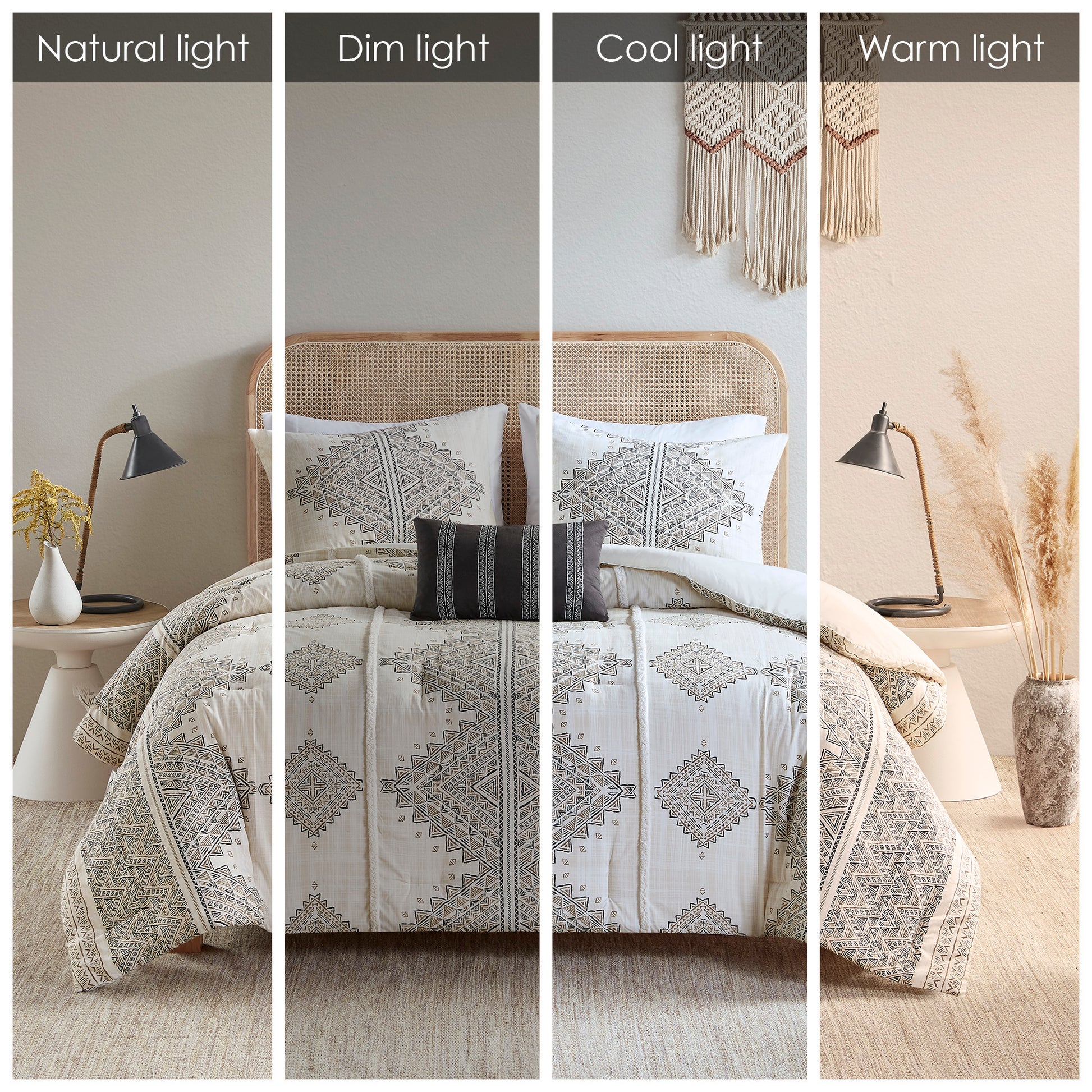 4 Piece Printed Comforter Set With Throw Pillow Black Ivory Full Queen Full Black Ivory Polyester