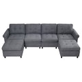 U Shaped Sectional Couch Convertible Sectional Couch With Double Chaise 6 Seat Sectional Sofa For Living Room Grey Fabric 6 Seat