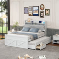 Full Size Wooden Bed With Storage Headboard With Outlets, Extendable Bed With Twin Size Trundle With Three Storage Drawers,White Expected Arrival Time:8.23 Full White Wood