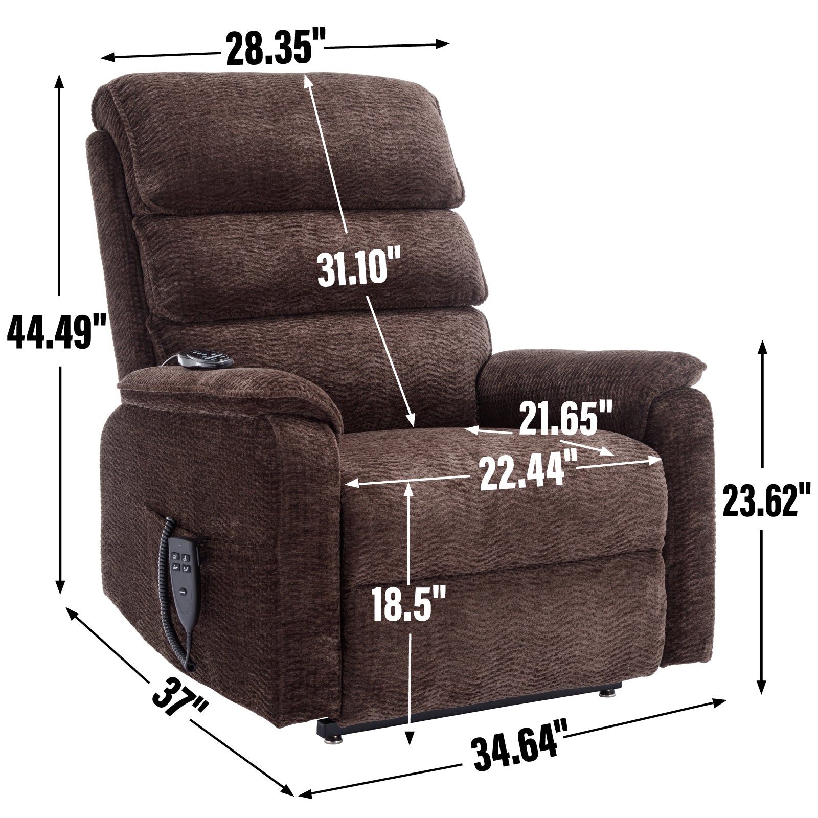 Brown Chenille Dual Motor Infinite Position Up To 350 Lbs Power Lift Recliner Chair With Power Remote, Heat Massage And Heavy Duty Motion Mechanism White Metal Primary Living Space Heavy Duty Push