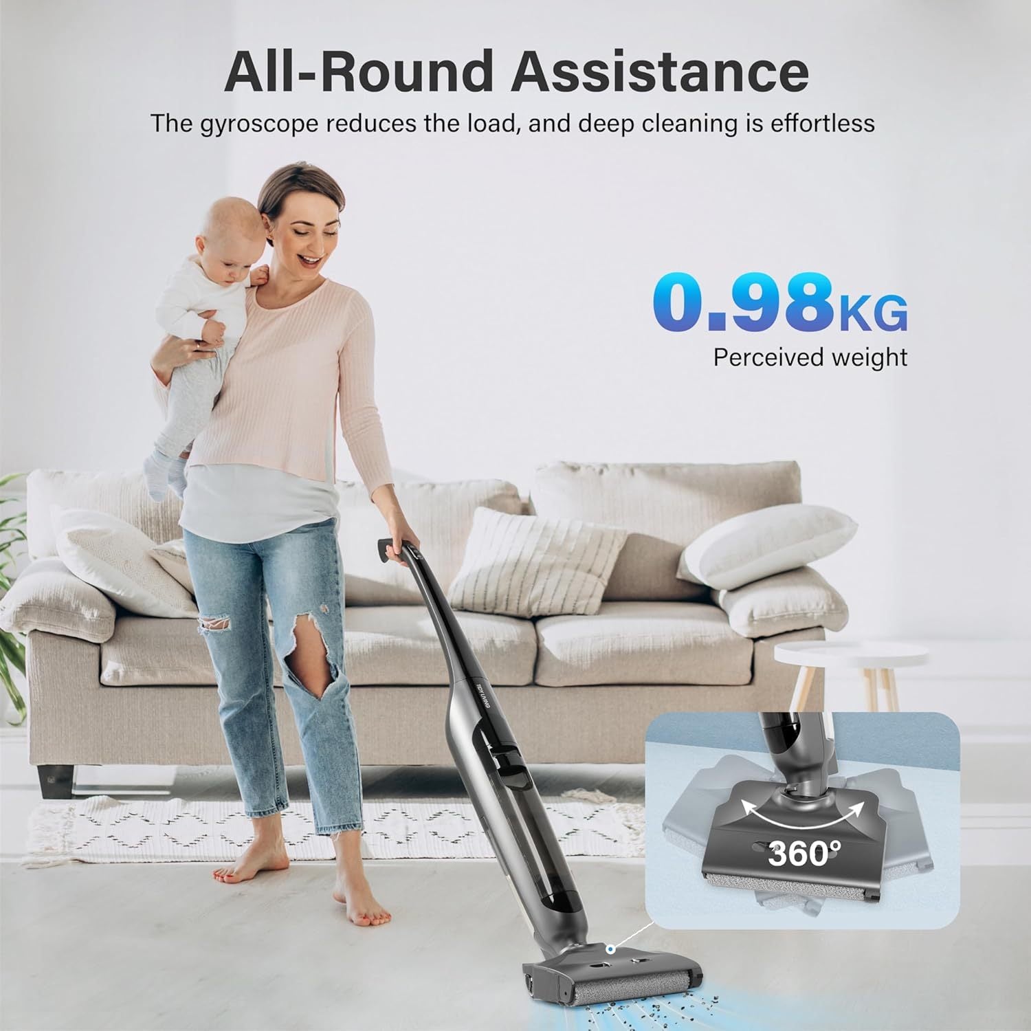 Wet Dry Vacuum Cleaner For Home, Cordless Vacuum And Mop Combo With Self Cleaning & Aromatherapy, 50Mins Long Runtime, Stick Vacuum Cleaner For Pet Hair Hardwood Floor Carpet Black Abs