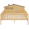 Full Size Wood Platform Bed With House Shaped Headboard, Led And Built In Storage, Natural Box Spring Not Required Full Natural Wood Bedroom Bed Frame Wood