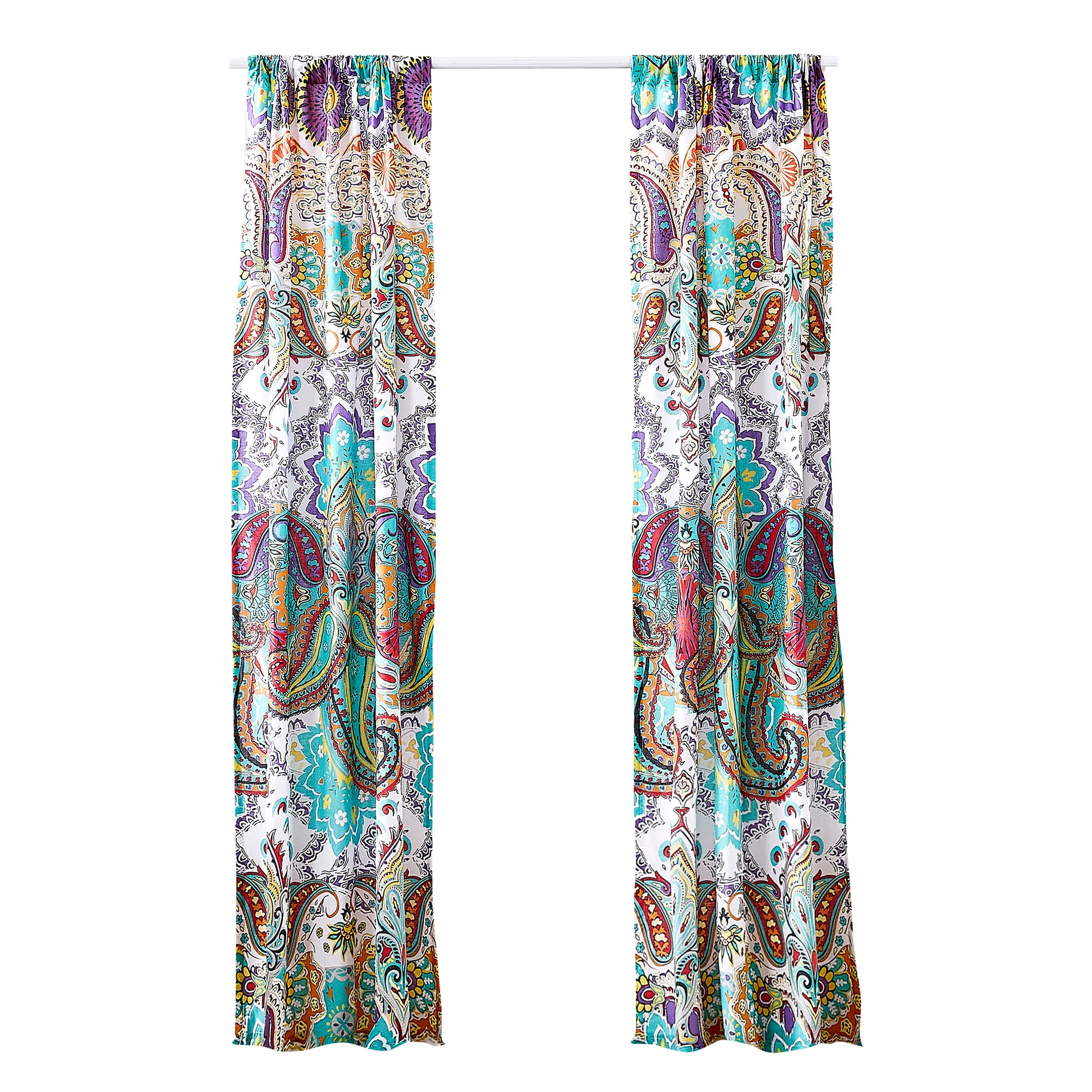 Vana 84 Inch Window Curtains, Decorative Paisley Print Design, Rod Pockets Multicolor Polyester