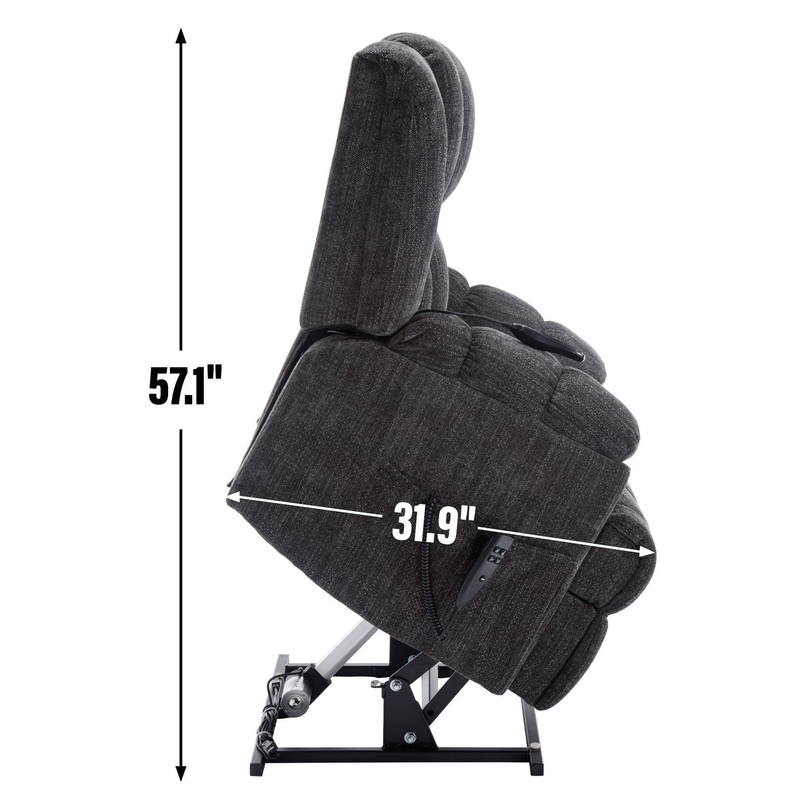 Dual Motor Heat Massage Infinite Position Up To 350 Lbs Electric Power Lift Recliners With Power Remote, Medium Firm And Heavy Duty, Grey White Metal Primary Living Space Heavy Duty Pine Grey Chenille Power Remote Medium Firm Cushion Back American Design