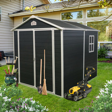 6X8Ft Resin Outdoor Storage Shed Kit Perfect To Store Patio Furniture,Black Black Polypropylene