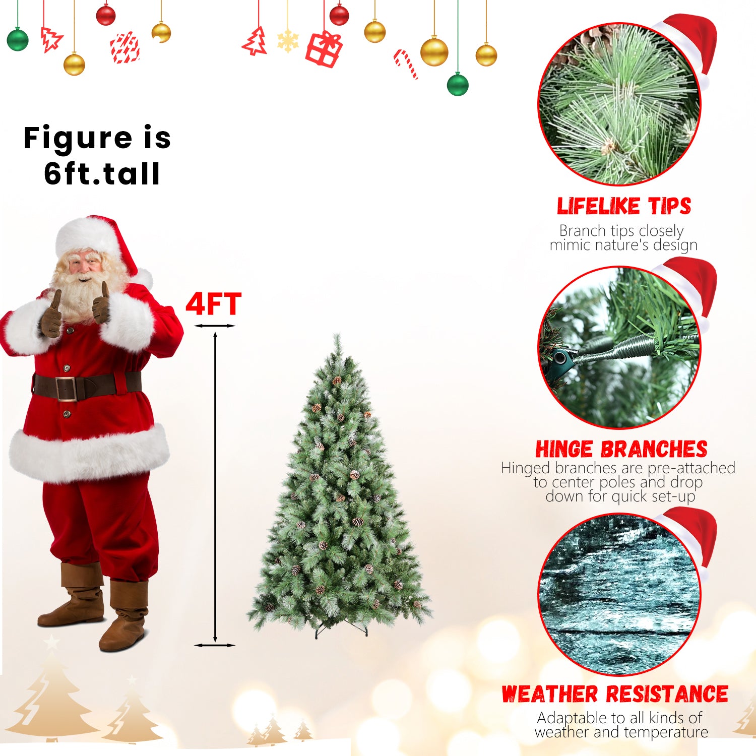 9Ft Scotch Pine Christmas Tree, Premium Frosted Pre Decorated Artificial Holiday Decor W 2,518 Branch Tips, Xmas Trees For Holiday Party Decoration Green Polyvinyl Chloride