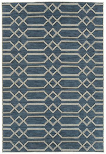 Contemporary, Transitional, Geometric, Textured, High Low Cut & Loop 2' X 6' Runner Blue Polypropylene