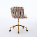 Velvet Vanity Chair With Wheels, Accent Chair Makeup Vanity Chair With Hand Woven Backrest, Modern 360 Swivel Home Office Desk Chair For Study, Bedroom, Living Room Gray Iron Gray Primary Living Space Foam Modern Lounge Chair Cross Back 1 Velvet