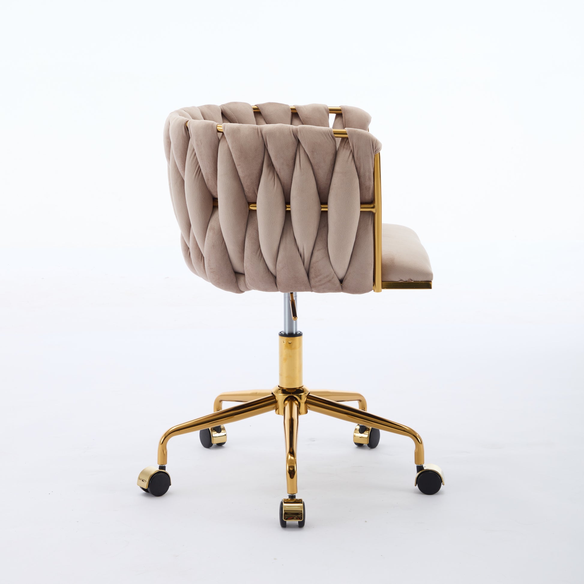 Velvet Vanity Chair With Wheels, Accent Chair Makeup Vanity Chair With Hand Woven Backrest, Modern 360 Swivel Home Office Desk Chair For Study, Bedroom, Living Room Gray Iron Gray Primary Living Space Foam Modern Lounge Chair Cross Back 1 Velvet