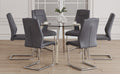 Table And Chair Set.A Modern Minimalist Style Round Clear Tempered Glass Table With Silver Metal Legs.And 6 Dark Gray Chairs With Modern Pu Leather High Back Upholstered And C Tube Chrome Legs. Dark Gray,Silver Seats 6 Glass Metal