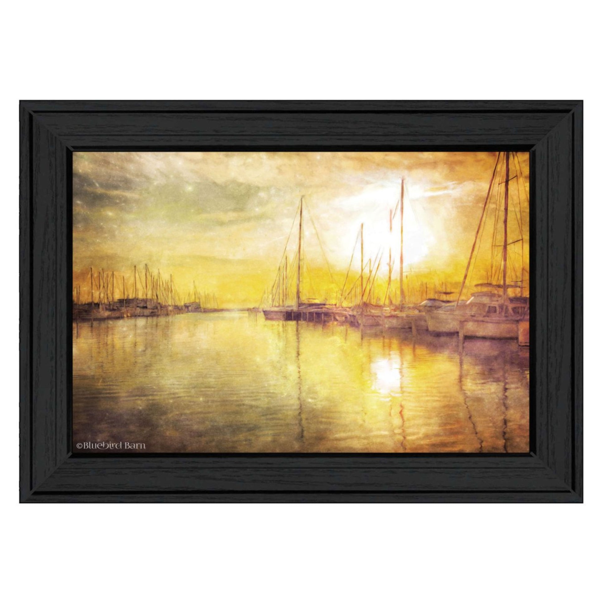 "Golden Solo Sailboats" Framed Wall Art For Living Room, Wall Art Print For Home Decor, Bedroom Wall Art By Bluebird Barn Multicolor Wood Paper