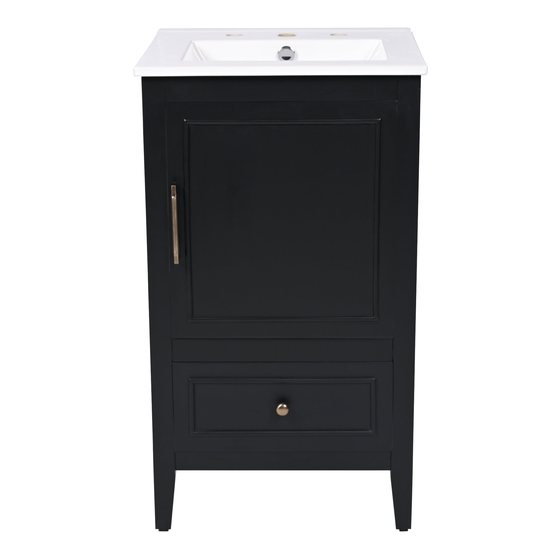 20" Bathroom Vanity With Sink, Bathroom Cabinet With Two Doors, Door Shelf Storage And Adiustable Foot Pads, A Drawer, Black Black Solid Wood Mdf