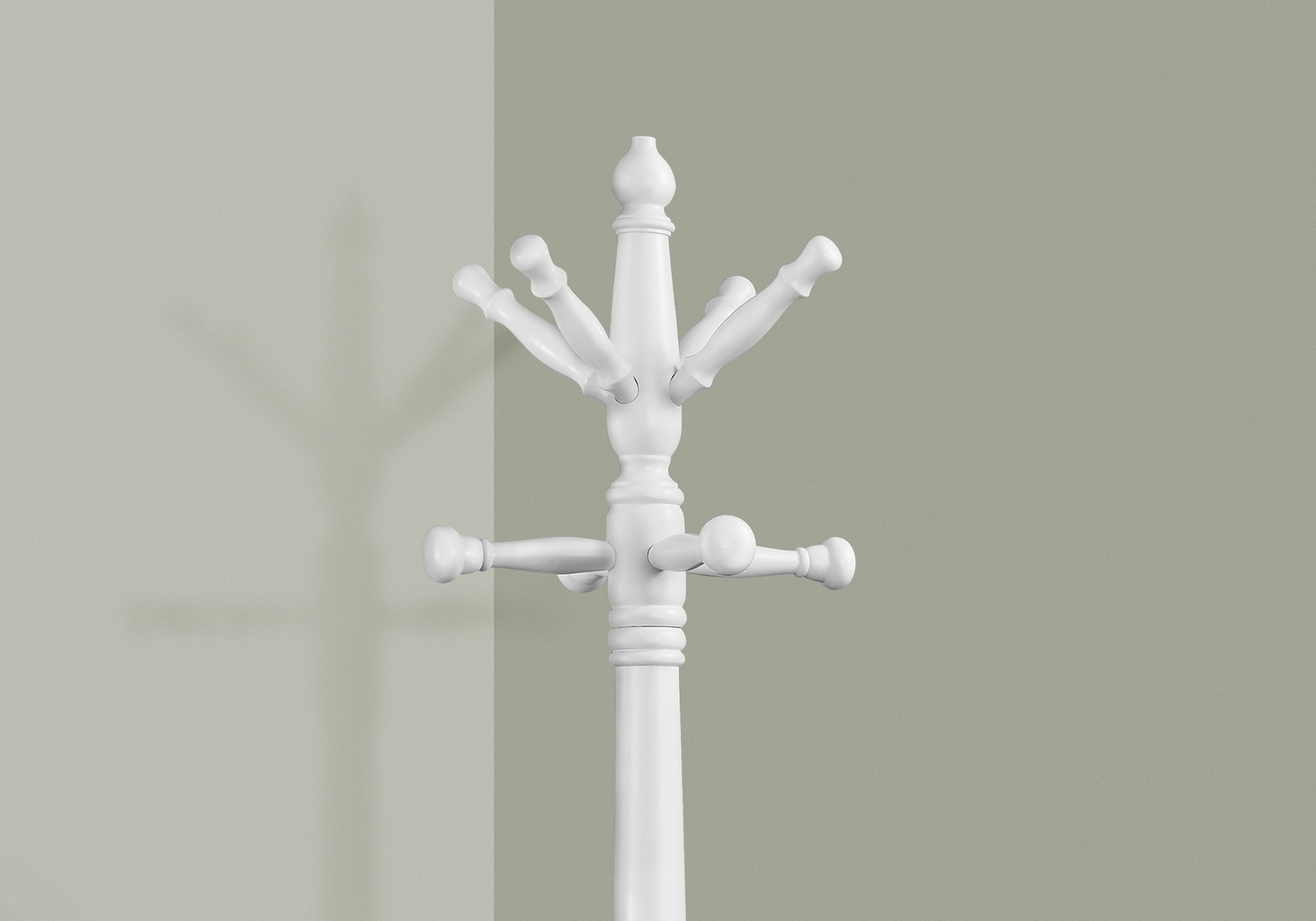 Coat Rack, Hall Tree, Free Standing, 11 Hooks, Entryway, 73"H, Bedroom, White Wood, Transitional White Solid Wood