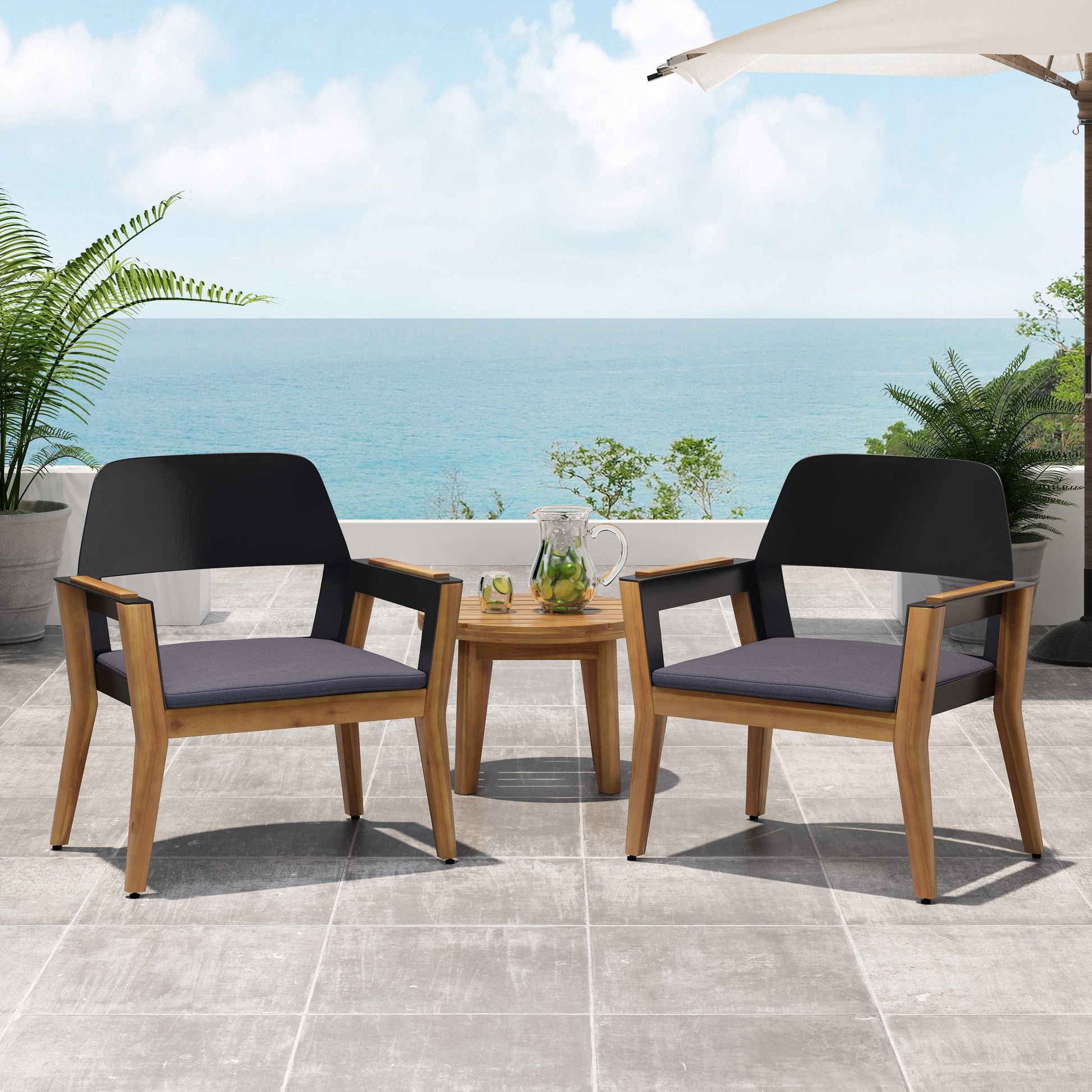 Soho Club Chair Mp2 Set Of 2 Teak Wood Metal Waterproof Fabric