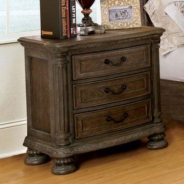 Traditional Rustic Natural Finish Solid Wood 1Pc Nightstand Bronze Hanging Pull Bedroom Bedside Table W 3 Drawers Natural,Rustic 3 Drawers Bedside Cabinet Bedroom Contemporary,Traditional Drawers